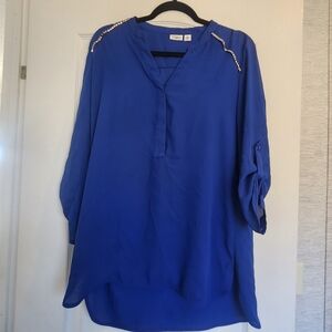 Cato Royal Blue Beaded Shoulder Tunic Top M Euc